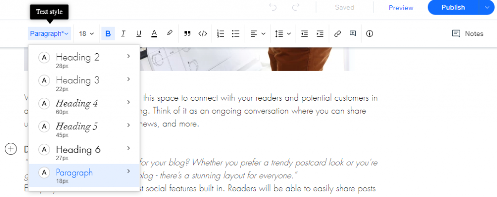 editor postingan blog wix